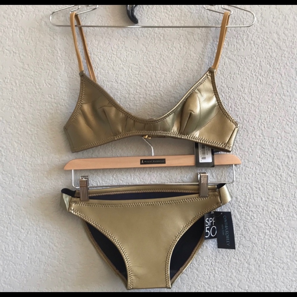 Cynthia Rowley Gold Neoprene Bikini Top SPF 50+